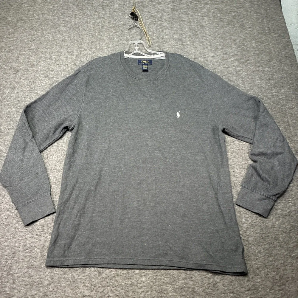 POLO RALPH LAUREN Thermal‎ Shirt Men's XL Gray Long Sleeve Crew Neck 100% Cotton